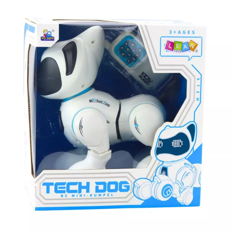 LEAN TOYS Interaktiver Roboterhund mit Fernbedienung, Licht und Sound, Weiß Blau