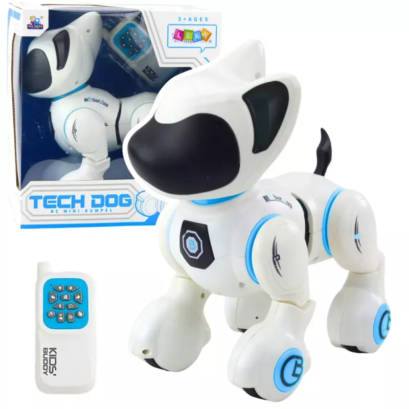 LEAN TOYS Interaktiver Roboterhund mit Fernbedienung, Licht und Sound, Weiß Blau