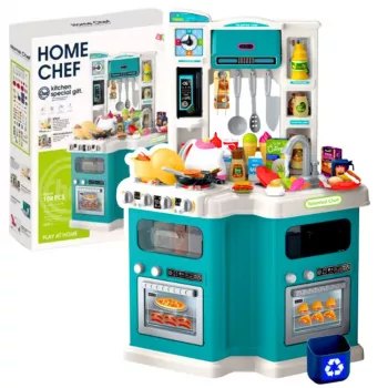LEAN TOYS Große Kinderküche Home Chef mit Kochgeräuschen und Zubehör, 109 Teile