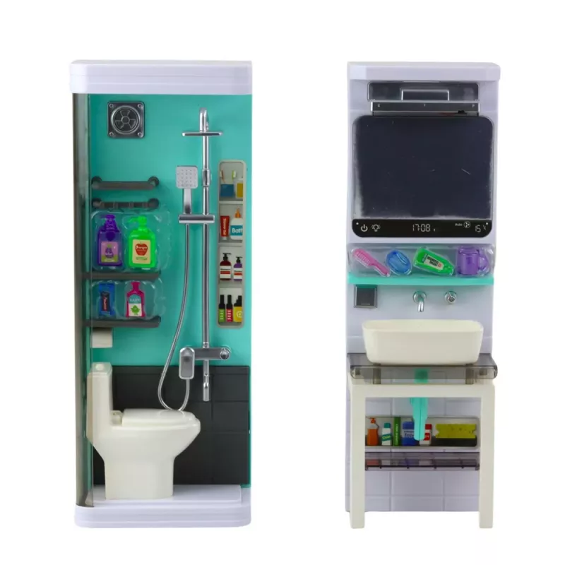 LEAN TOYS Spielzeug Badezimmer Dusche Waschbecken Toilette Lichter Geräusche Zubehör