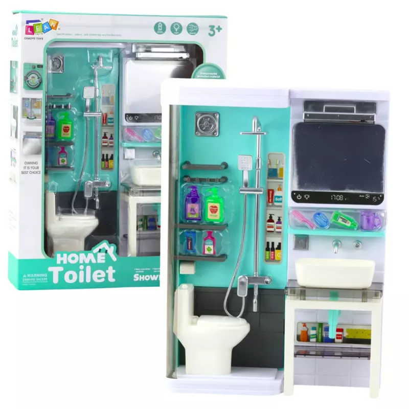 LEAN TOYS Spielzeug Badezimmer Dusche Waschbecken Toilette Lichter Geräusche Zubehör