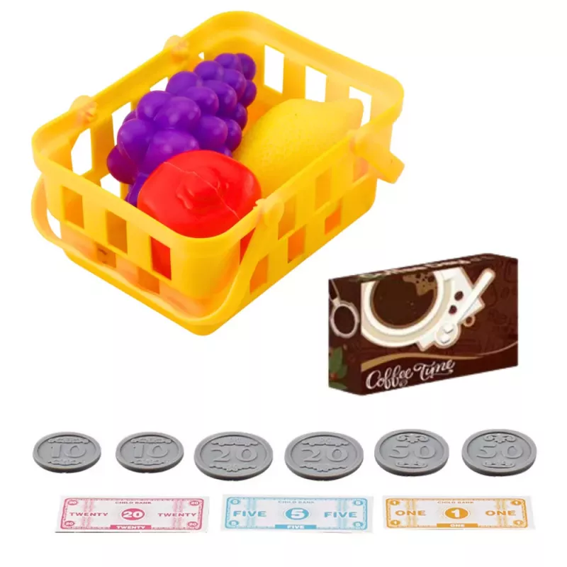 LEAN TOYS Registrierkasse für Kinder mit Zubehör Korb Obst Lichter Geräusche Rot