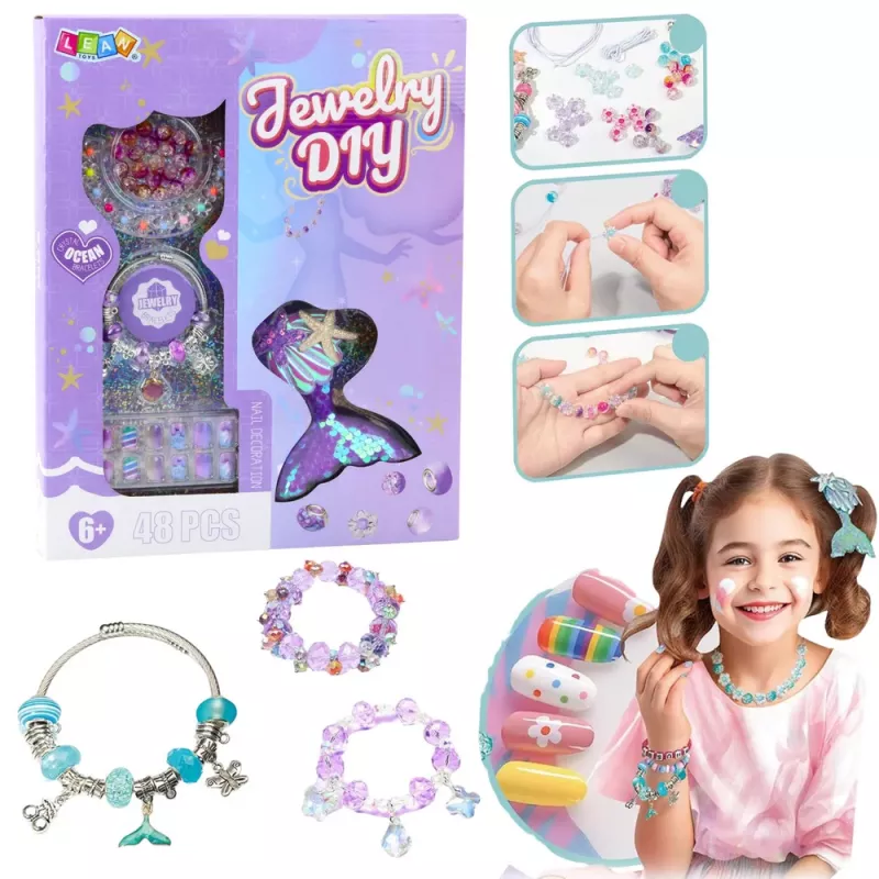 LEAN TOYS Beauty Set Schmuck Armband Perlen Haarnadel Meerjungfrauenschwanz 48-teilig