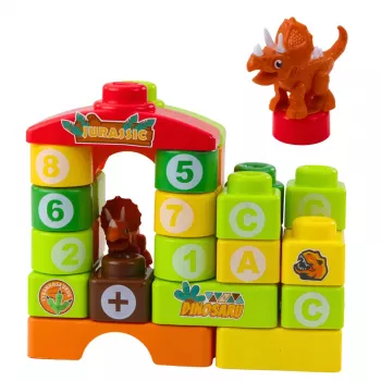 LEAN TOYS Pädagogische Bausteine im Rucksack Dinosaurier Zahlen Buchstaben 49 Teile