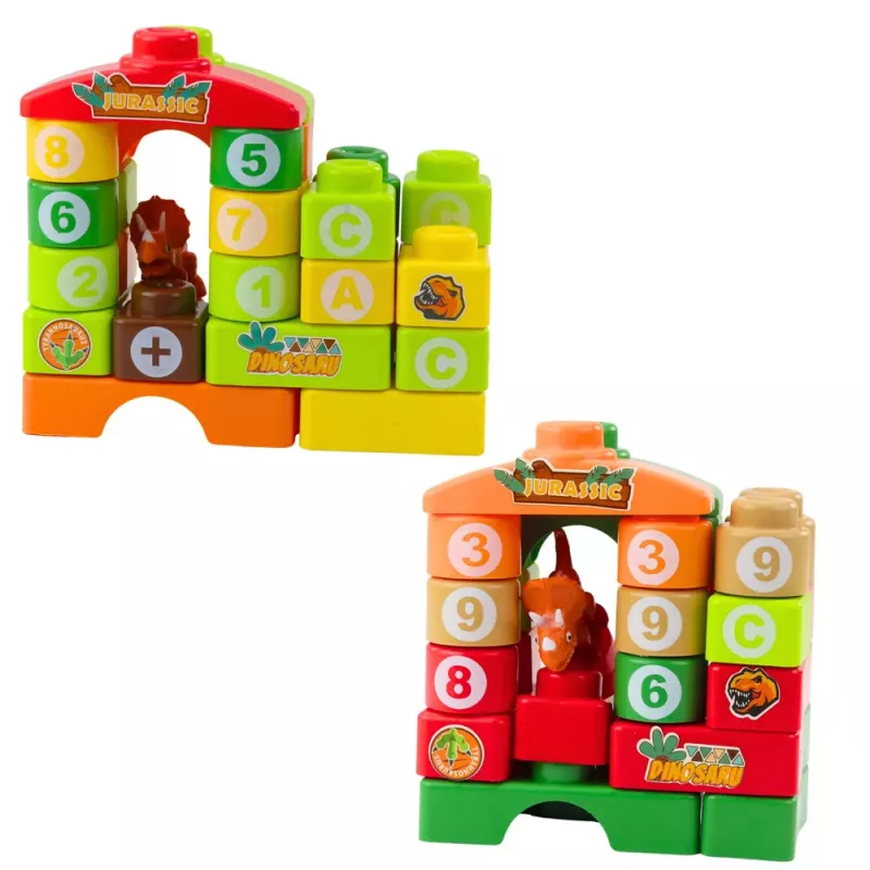 LEAN TOYS Pädagogische Bausteine im Beutel Dinosaurier Zahlen Buchstaben 91 Stk.