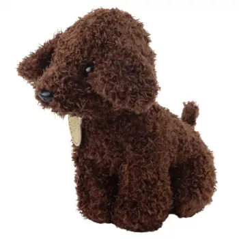 LEAN TOYS Pudelhund im Klettbeutel, Kuscheltier, Dunkelbraun