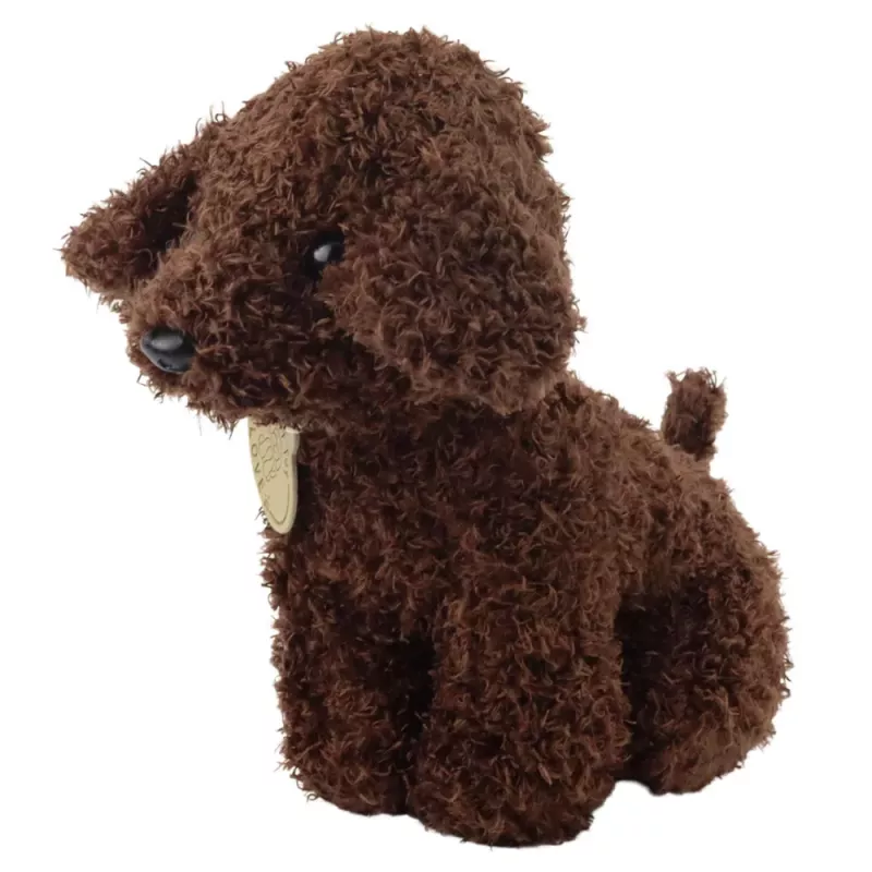 LEAN TOYS Pudelhund im Klettbeutel, Kuscheltier, Dunkelbraun