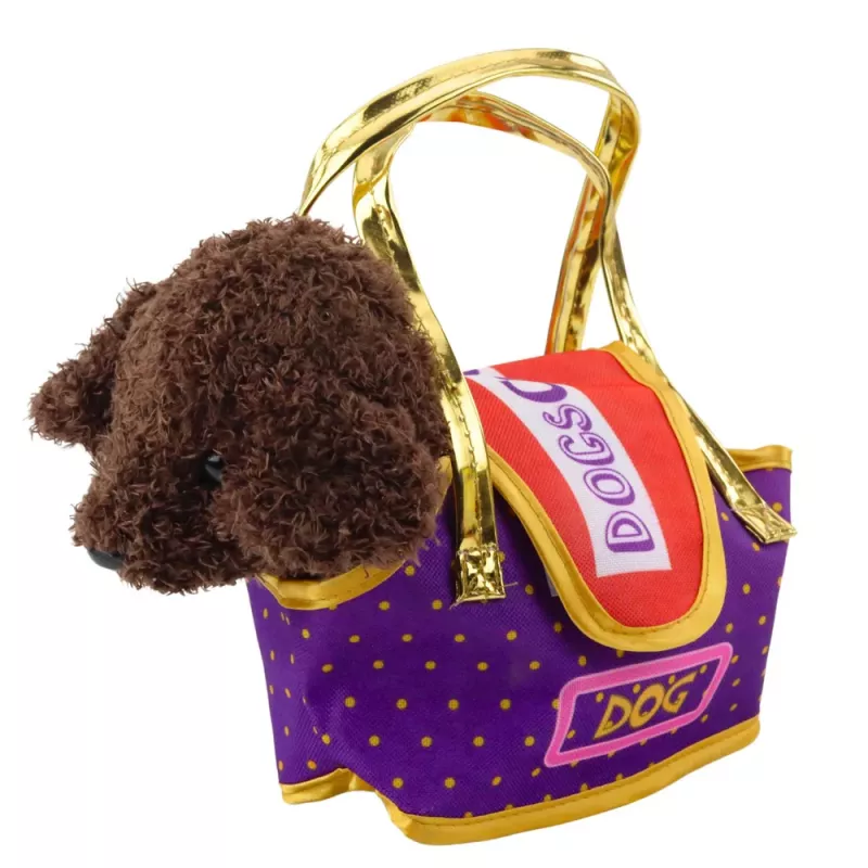 LEAN TOYS Pudelhund im Klettbeutel, Kuscheltier, Dunkelbraun