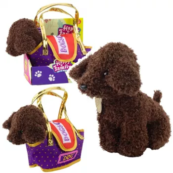 LEAN TOYS Pudelhund im Klettbeutel, Kuscheltier, Dunkelbraun