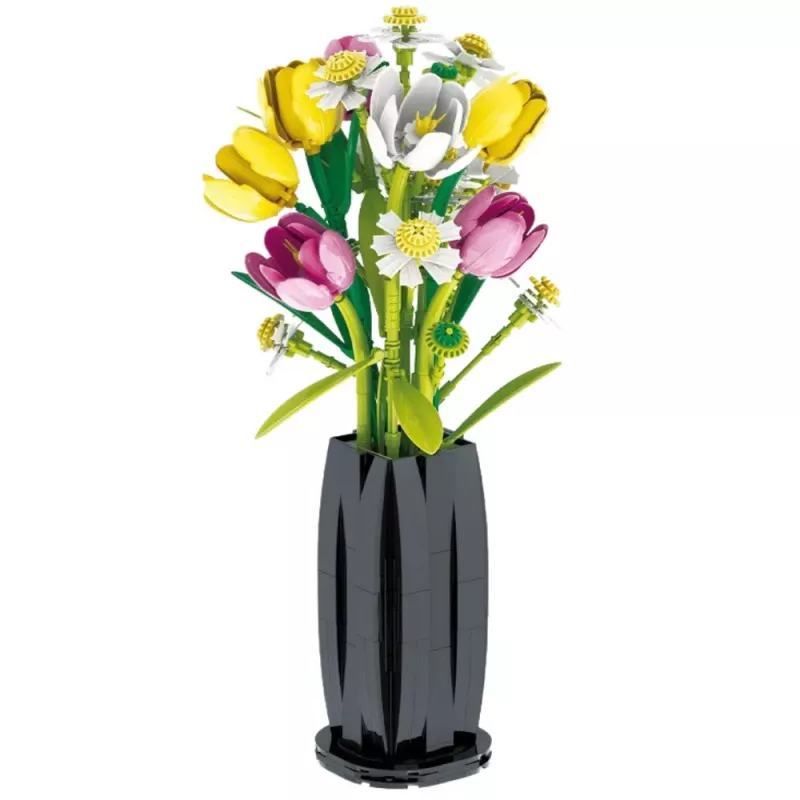 LEAN TOYS Bauklötze Blumenstrauß Tulpen in einer Vase 1250 Teile