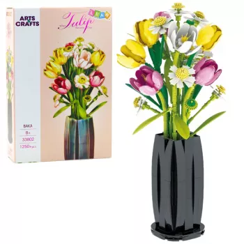 LEAN TOYS Bauklötze Blumenstrauß Tulpen in einer Vase 1250 Teile