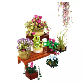 LEAN TOYS Bausteine Blumen in Töpfen 7 Stück zwei Regale 1446 Teile