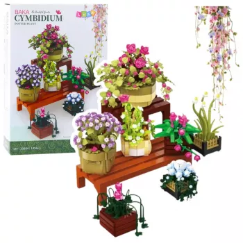 LEAN TOYS Bausteine Blumen in Töpfen 7 Stück zwei Regale 1446 Teile