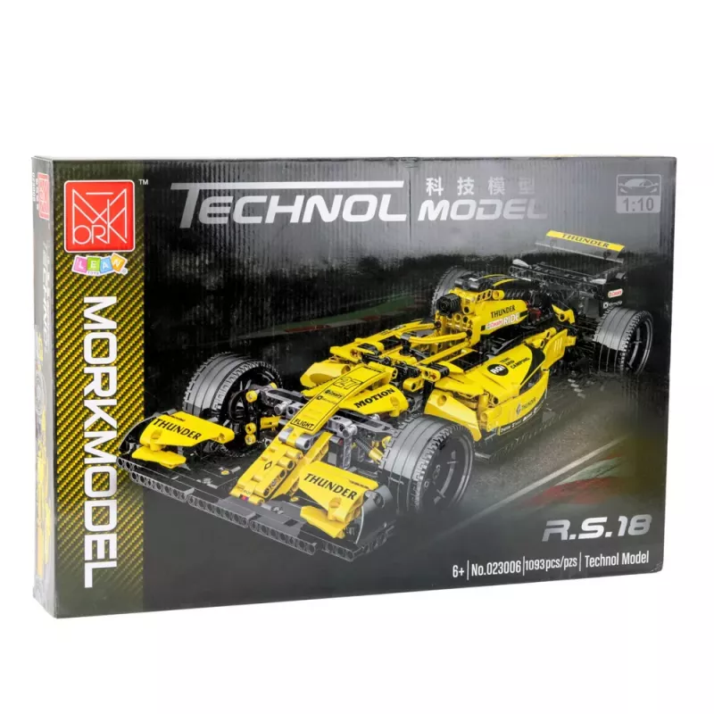 LEAN TOYS Konstruktionsbausteine Rennwagen R.S.18 Gelb 1:10 1093 Teile