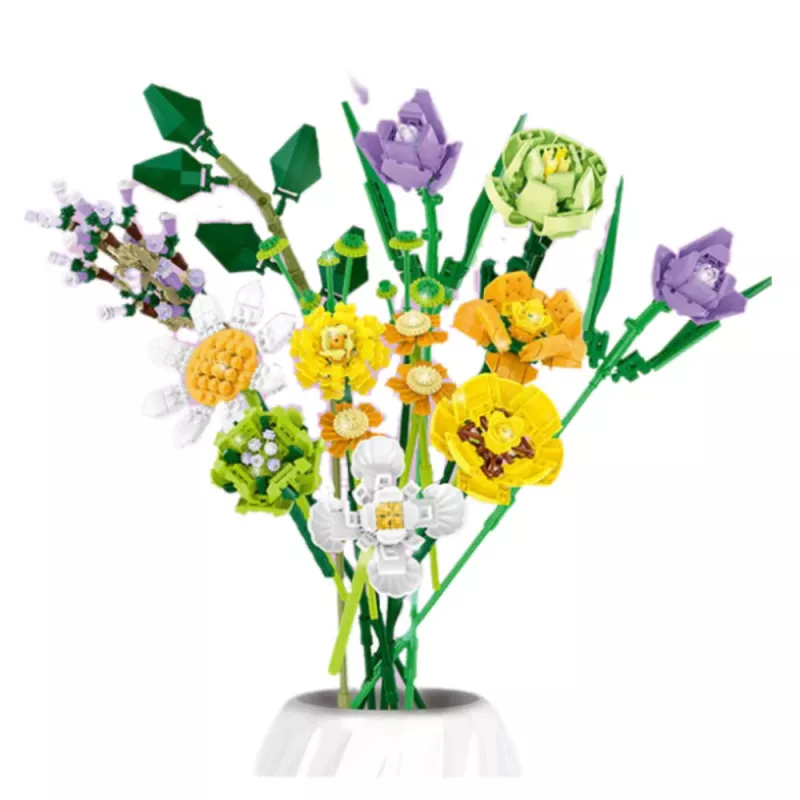 LEAN TOYS Bausteine Dekorativer Blumenstrauß aus bunten Blumen 925 Teile