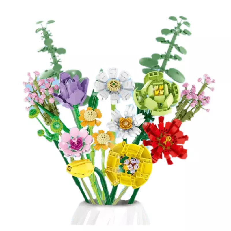 LEAN TOYS Bausteine Dekorativer Blumenstrauß aus bunten Blumen 854 Teile