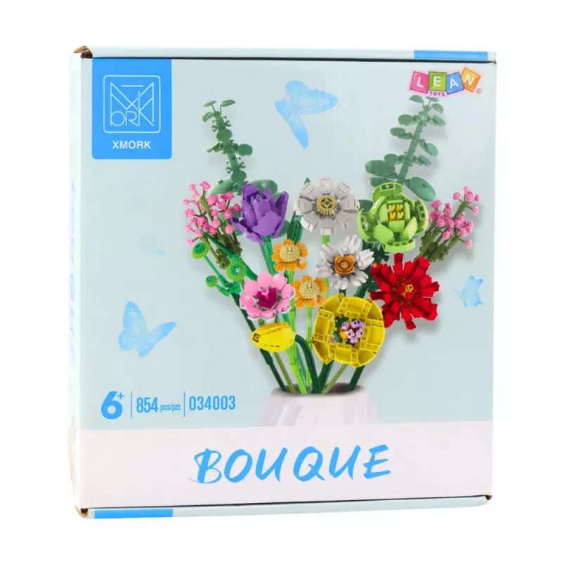 LEAN TOYS Bausteine Dekorativer Blumenstrauß aus bunten Blumen 854 Teile