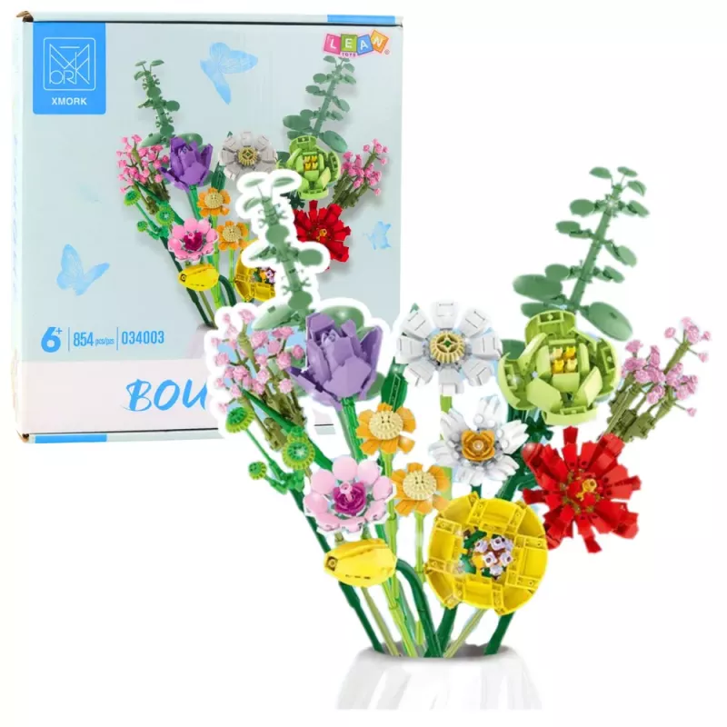 LEAN TOYS Bausteine Dekorativer Blumenstrauß aus bunten Blumen 854 Teile