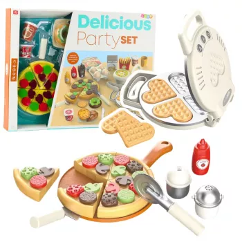 LEAN TOYS Pizza Waffle Set mit Zubehör Küchenaccessoires für Kinder