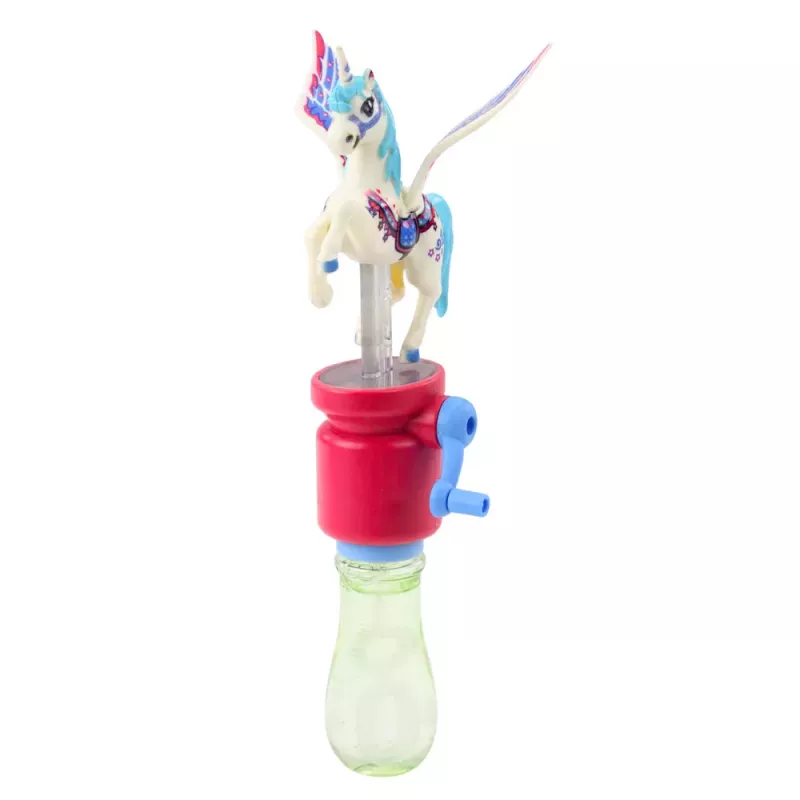 LEAN TOYS Seifenblasen Einhorn mit beweglichen Flügeln Kurbel 23cm Mix