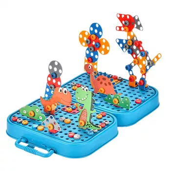LEAN TOYS DIY Schraubendreher-Set Koffer Puzzle Dinosaurier Bausteine Schraubendreher 228 Teile