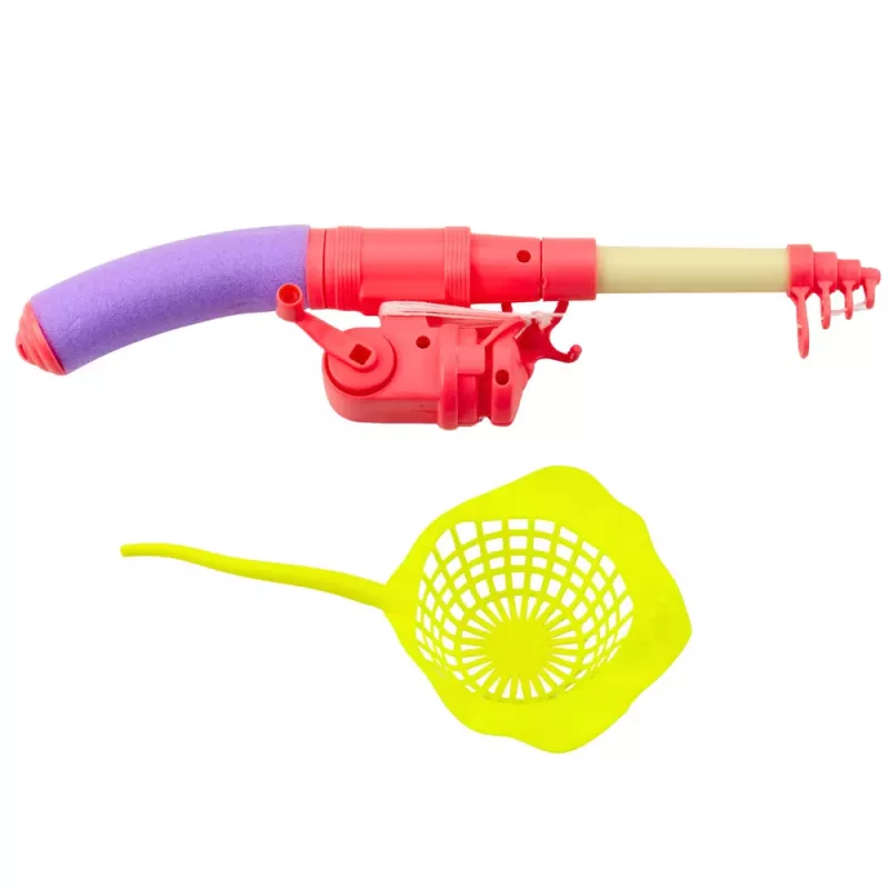 LEAN TOYS Angel-Set: Krabbentisch, 10 Fische, Angelrute, Sieb, Pink