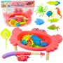 LEAN TOYS Angel-Set: Krabbentisch, 10 Fische, Angelrute, Sieb, Pink