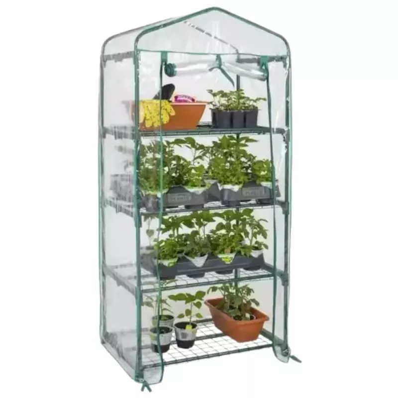 LEAN Mini-Gewächshaus Balkon Garten 4 Metallregale PVC-Folie 69 x 49 x 157 cm