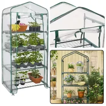 LEAN Mini-Gewächshaus Balkon Garten 4 Metallregale PVC-Folie 69 x 49 x 157 cm