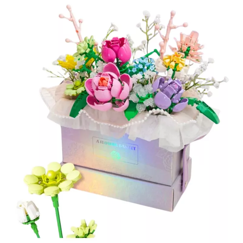 LEAN TOYS Bausteine Komposition im Kasten Blumenkasten Lila LED 706 Teile