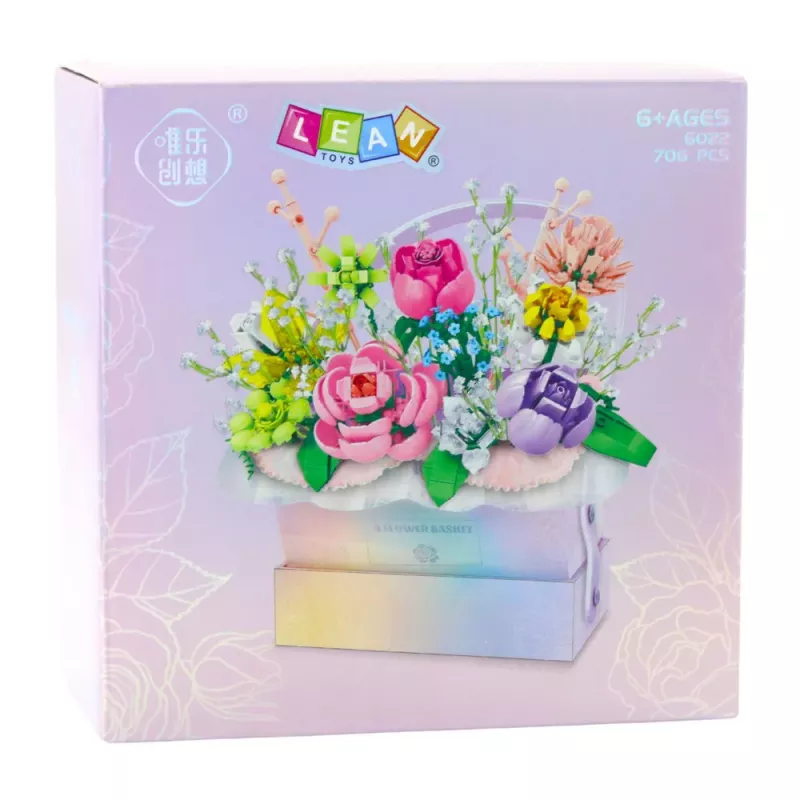 LEAN TOYS Bausteine Komposition im Kasten Blumenkasten Lila LED 706 Teile