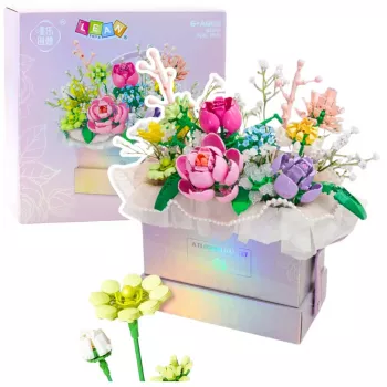 LEAN TOYS Bausteine Komposition im Kasten Blumenkasten Lila LED 706 Teile