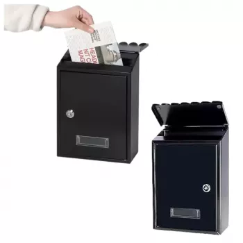 LEAN Briefkasten für Briefe, verzinkter Stahl, Schwarz, 26,5x18,5x6,5 cm