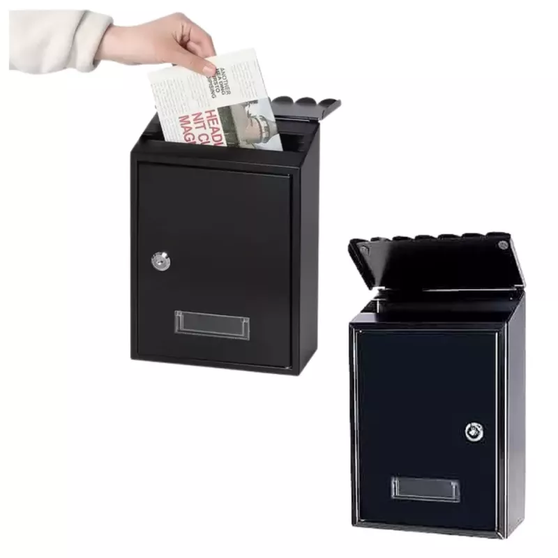 LEAN Briefkasten für Briefe, verzinkter Stahl, Schwarz, 26,5x18,5x6,5 cm