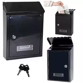 LEAN Briefkasten für Briefe, verzinkter Stahl, Schwarz, 26,5x18,5x6,5 cm