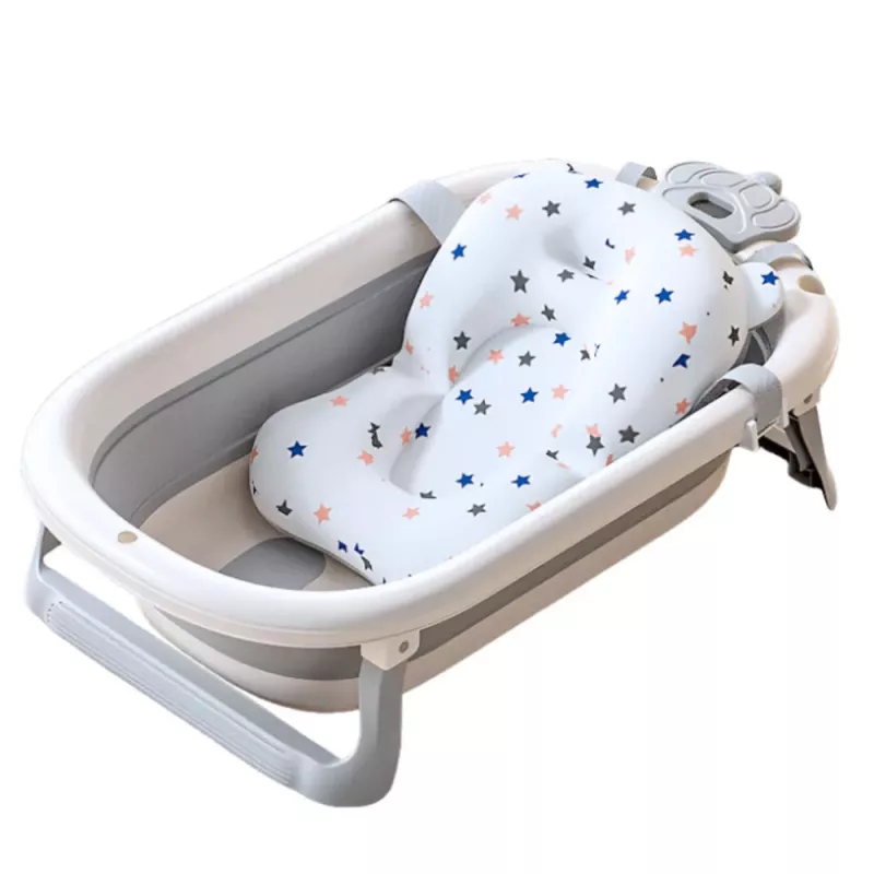 LEAN Baby Badewanne mit Thermometer, klappbare Matratze, Sterne Grau