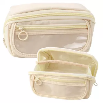 LEAN Federmäppchen Schulset, erweiterbar, geräumig, creme, beige, 20x10 cm