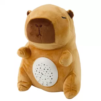 LEAN TOYS Plüsch-Capybara-Spielzeug mit Sternprojektor und Schlafliedern, Braun
