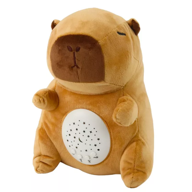 LEAN TOYS Plüsch-Capybara-Spielzeug mit Sternprojektor und Schlafliedern, Braun