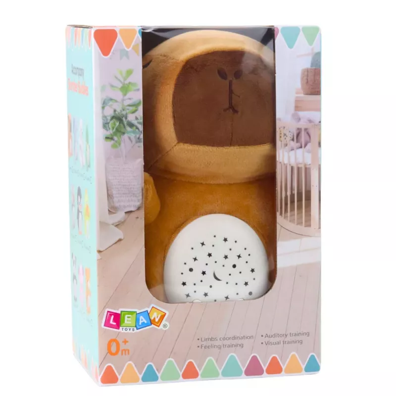 LEAN TOYS Plüsch-Capybara-Spielzeug mit Sternprojektor und Schlafliedern, Braun