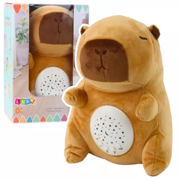 LEAN TOYS Plüsch-Capybara-Spielzeug mit Sternprojektor und Schlafliedern, Braun