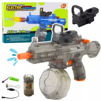 LEAN TOYS Elektrische Wasserpistole M416 mit beleuchtetem Visier 450 ml 8-10 m