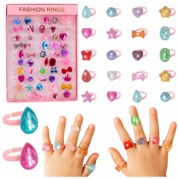 LEAN TOYS Beauty Set Kinderringe Farbige Diamanten 50 Stk.