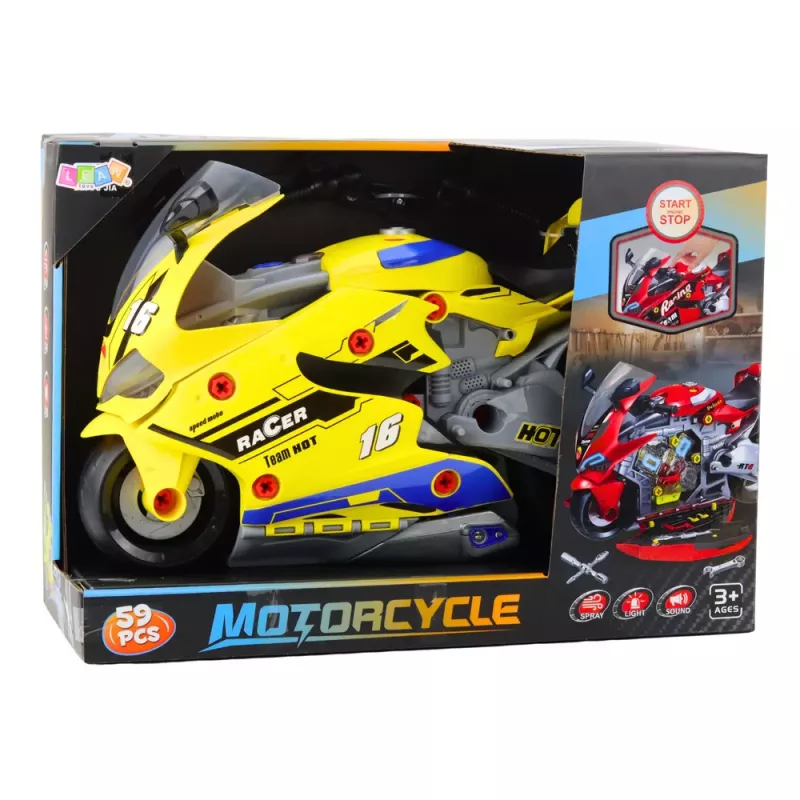 LEAN TOYS 2-in-1 DIY Workshop Lights Sounds Smoke Motorcycle Yellow 43cm