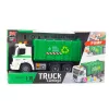 LEAN TOYS Müllwagen mit Mülltonne, Licht und Sound, Grün, Maßstab 1:16