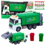 LEAN TOYS Müllwagen mit Mülltonne, Licht und Sound, Grün, Maßstab 1:16