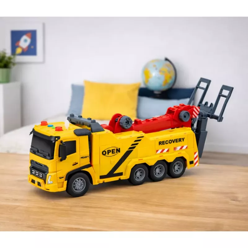 LEAN TOYS Abschleppwagen Pannenhilfe Haken Plattform Lichter Geräusche 1:16