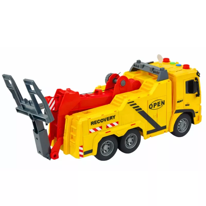 LEAN TOYS Abschleppwagen Pannenhilfe Haken Plattform Lichter Geräusche 1:16