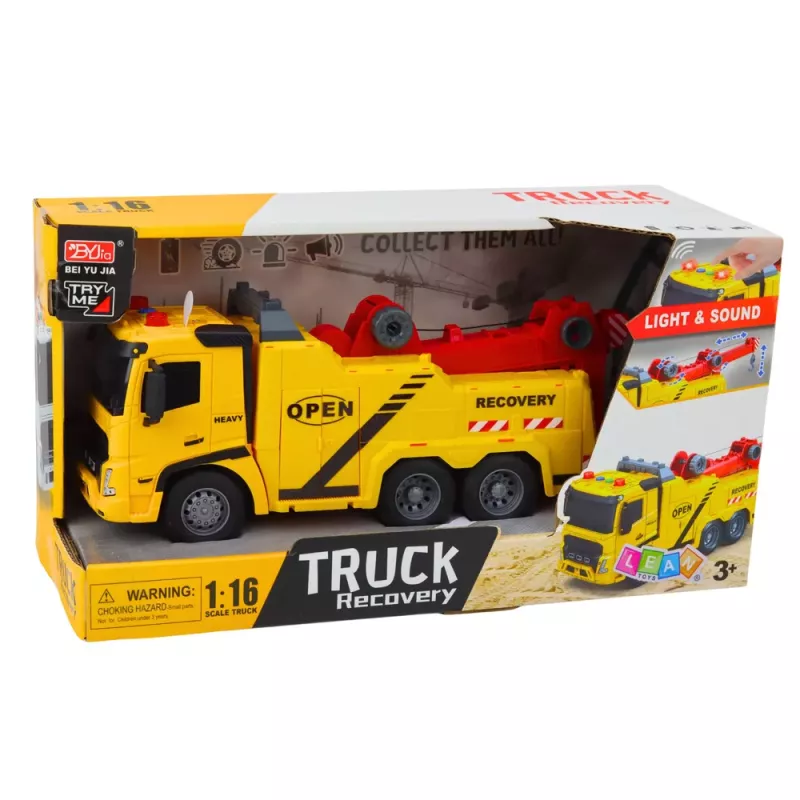 LEAN TOYS Abschleppwagen Pannenhilfe Haken Plattform Lichter Geräusche 1:16