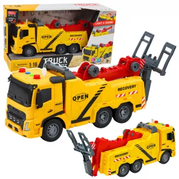 LEAN TOYS Abschleppwagen Pannenhilfe Haken Plattform Lichter Geräusche 1:16